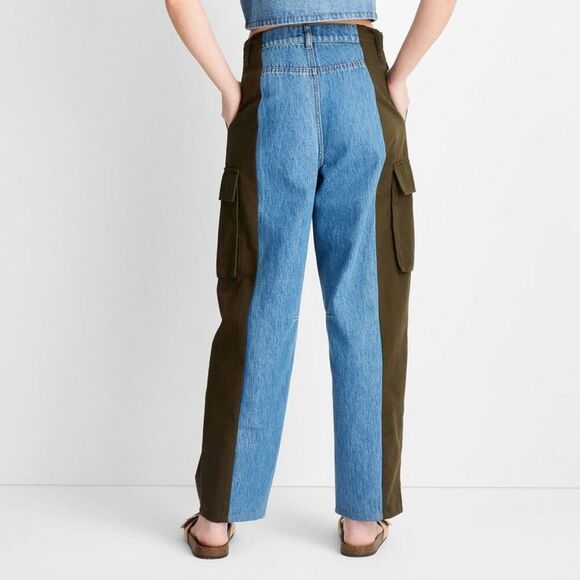 Future Collective - Women's Mid-Rise Barrel Leg Mixed Fabric Jeans - F Blue - Picture 2 of 3